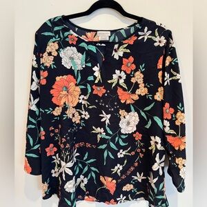 Van Heusen Navy Blue Floral Women's Blouse Size XL